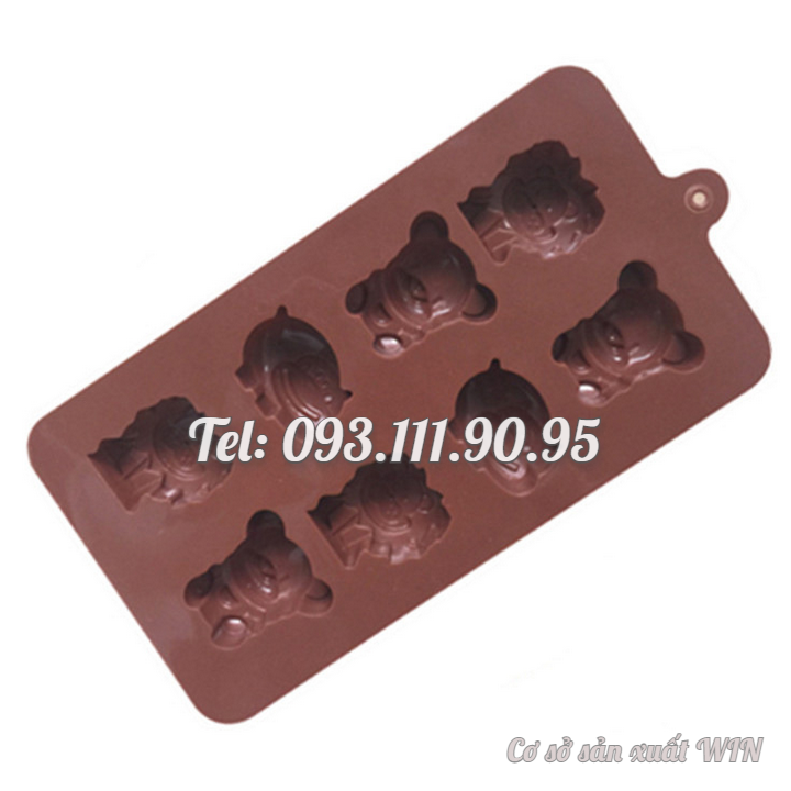 Khuôn silicon làm bánh, rau câu, socola 8 con hà mã, sư tử, gấu – Mã số 1435