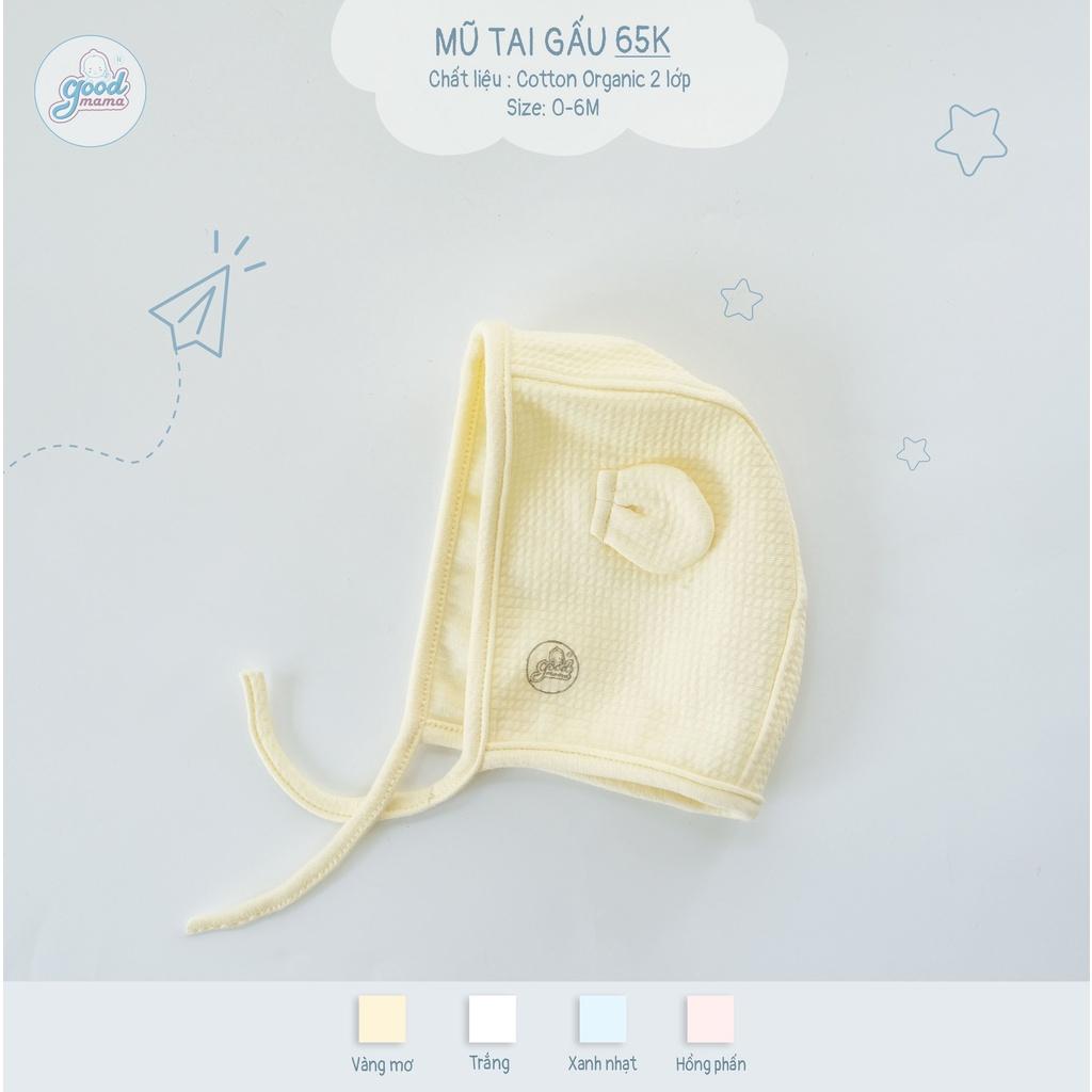 Mũ sơ sinh chùm đầu che thóp Goodmama chất liệu cotton organic thoáng khí cho bé 0-6M