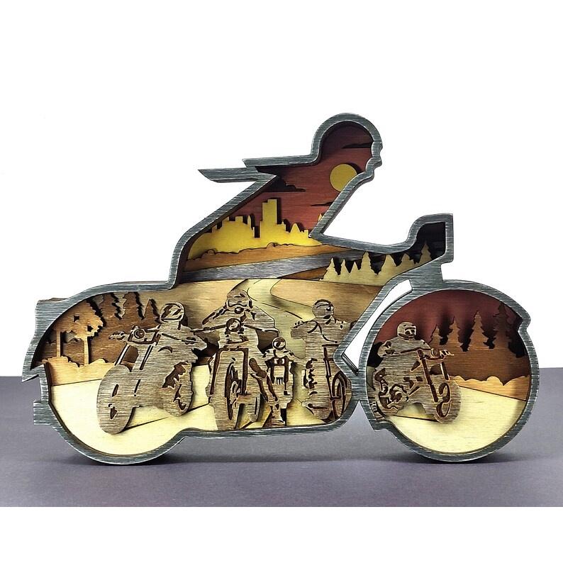 Đồ trang trí moto đua xebằng gỗ có đèn LED trang trí phong cách Retro