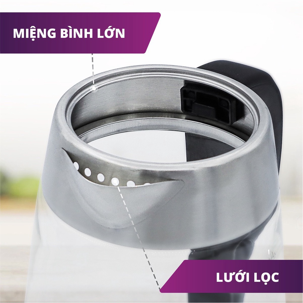 Ấm Đun Siêu Tốc Khử Clo GUME Thủy Tinh 1.7L - Hàng Nhập Khẩu Hàn Quốc