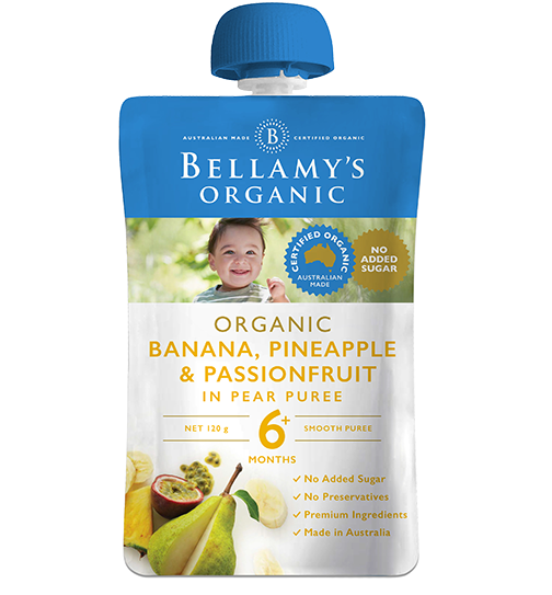 Cháo hữu cơ Bellamy's ORGANIC banana, pineapple &amp; passionfruit  120g - Nhập khẩu Úc