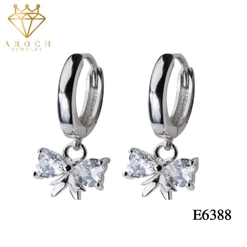 Khuyên tai bạc Ý s925 nơ đá treo E6388 - AROCH Jewelry