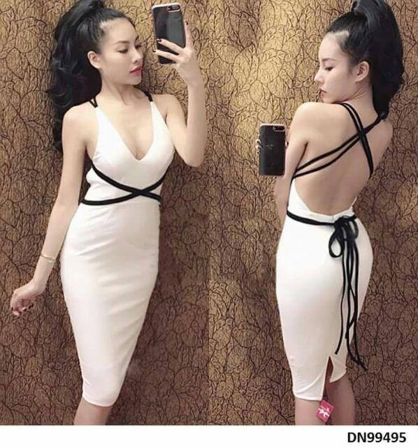 Đầm hở lưng phối dây chéo