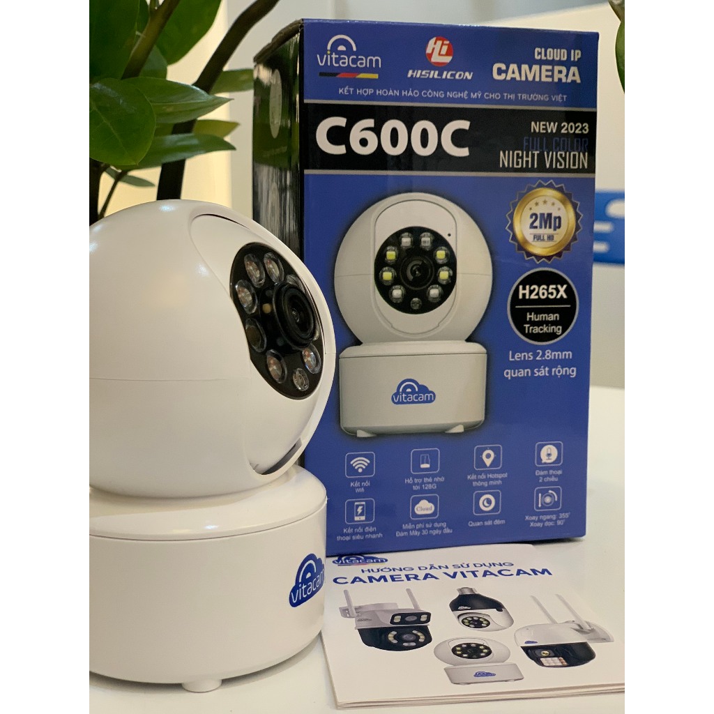 Camera IP Wifi VITACAM C600C - Độ phân giải 2M đàm thoại 2 chiều, Có màu đêm - Hàng chính hãng