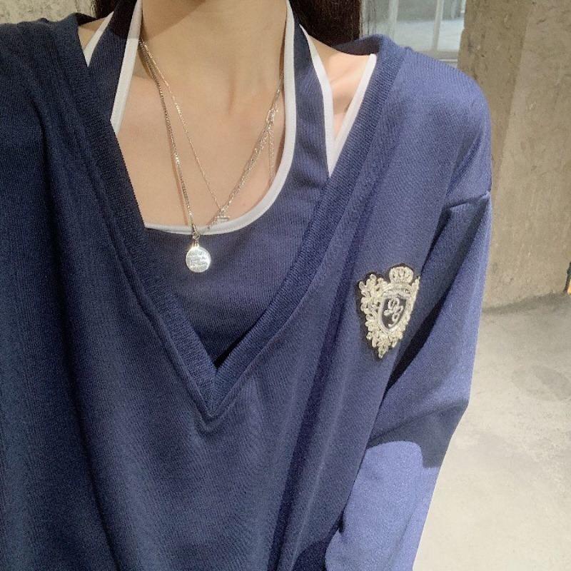 Áo Ulzzang Form Rộng, Áo Trễ Vai, 2 Món - Áo Cổ Chữ V Kèm Croptop Chất Nỉ Da Cá Phong Cách Hàn Quốc