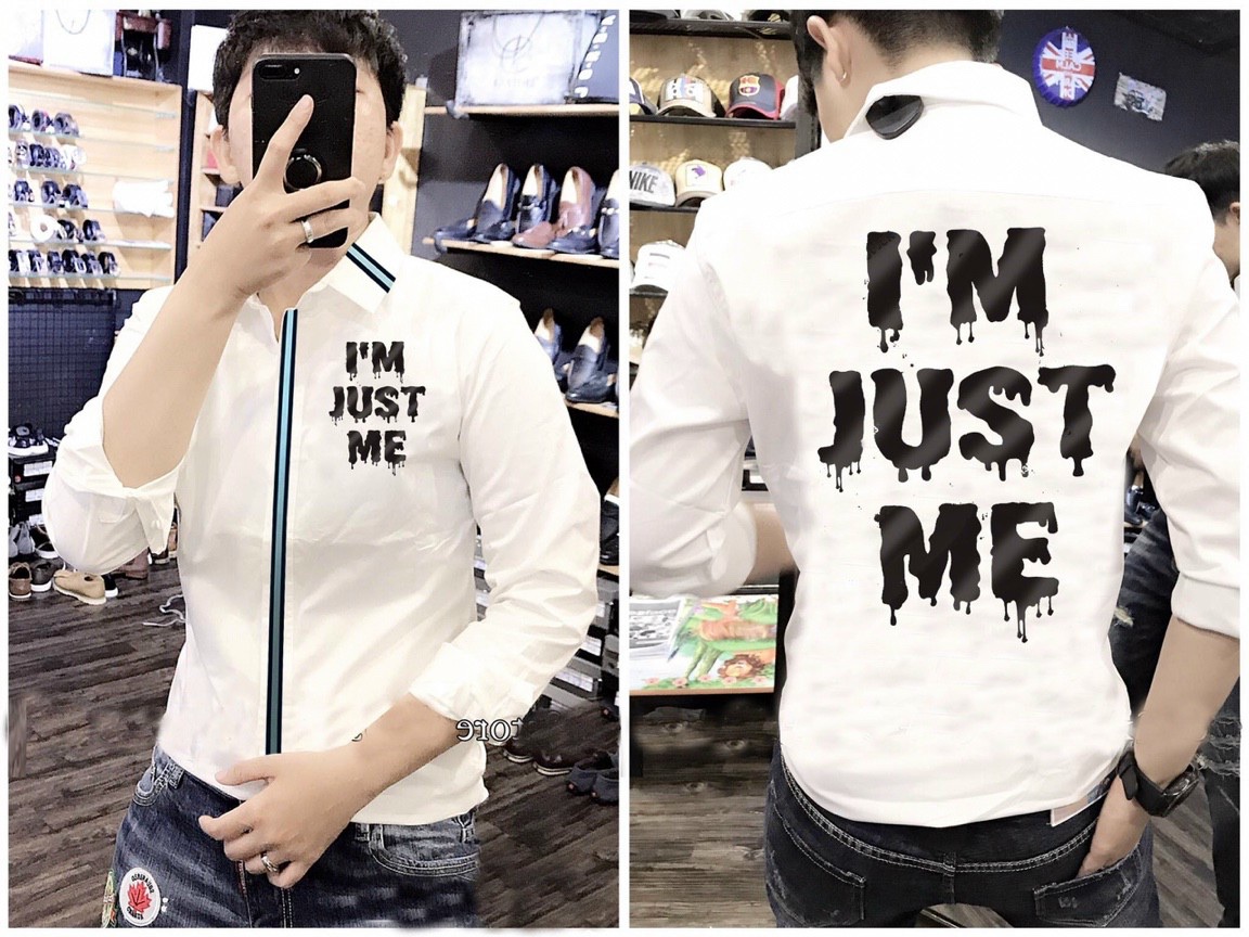 Áo sơ mi nam tay dài viền giữa họa tiết chữ I'M JUST ME