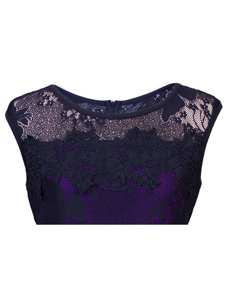 Sexy Women Crochet Lace Dress O Neck Floral Butterfly Embroidery Sleeveless Lined Zipper Evening Party Night Club