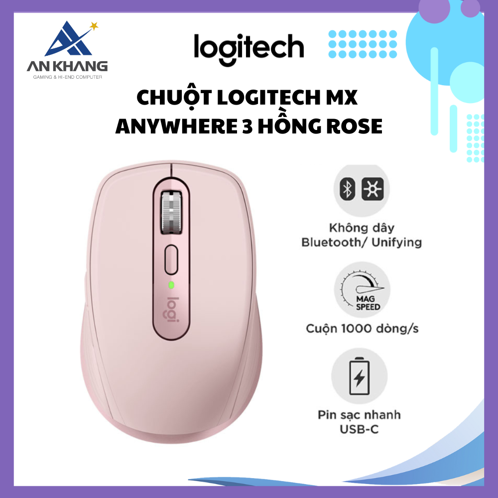 Chuột Logitech MX Anywhere 3 Hồng Rose - Hàng Chính Hãng - Bảo Hành 12 Tháng [Lỗi 1 đổi 1]