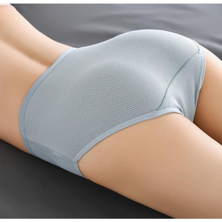 Quần lót nữ CẠP CAO cotton gân tăm, ôm dáng, mềm mịn thoáng Khí, thấm hút mồ hôi tốt, vải dày dặn Women Trắng - Da