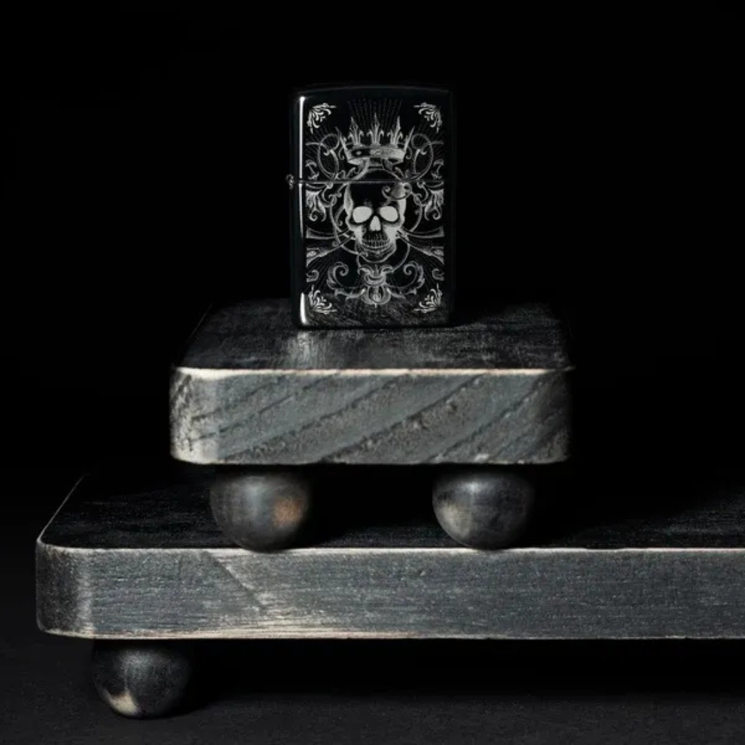Bật Lửa Zippo Chính Hãng Mỹ Royal Skull Design – Họa Tiết Đầu Lâu Vương Giả, Vỏ Đen Bóng Gương Khắc Laser Tinh Xảo