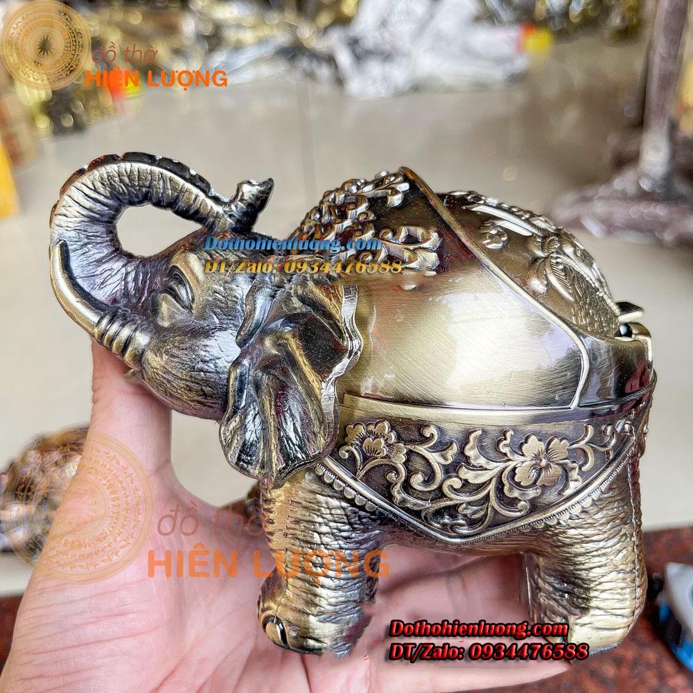 Gạt Tàn Voi Ôm Bằng Đồng Màu Vàng + Đỏ Đẹp Cao 11cm Để Trang Trí Phong Khách