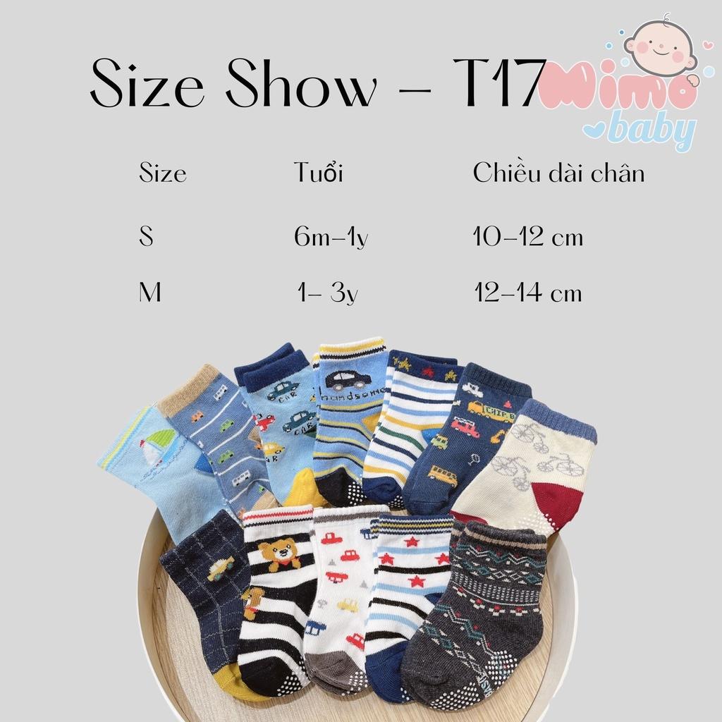 Set 12 đôi tất chống trơn trượt hình gấu, ô tô cho bé Mimo baby T17