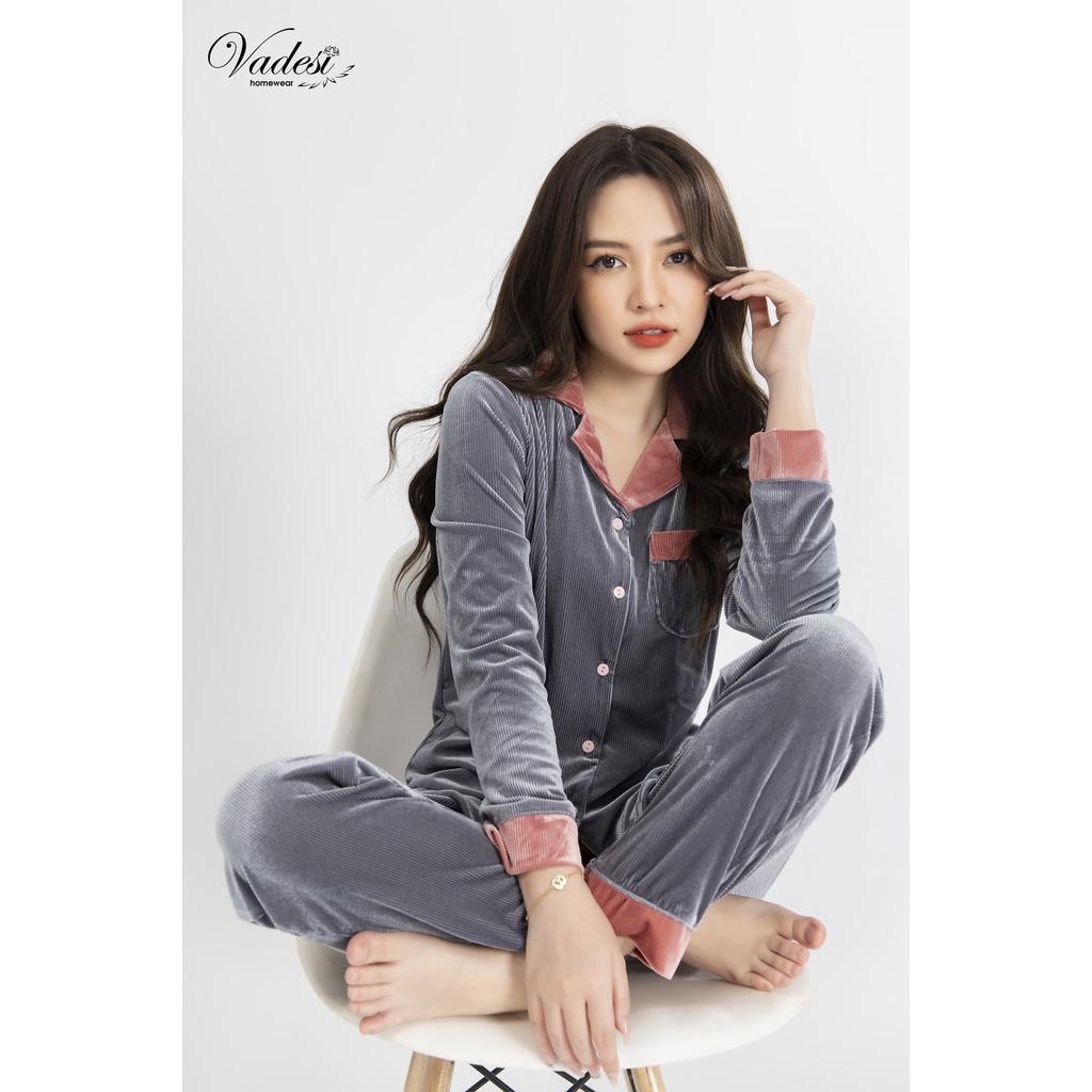 Bộ Đồ Ngủ Nữ Pijama Dài Tay Nhung Tăm Cao Cấp Mùa Đông Mặc Nhà Sau Sinh Đẹp Mềm Mại, Khả Năng Giữ Nhiệt Tốt - VADESI