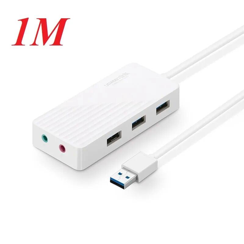 Ugreen UG30419CR133TK 1M màu Trắng Bộ chia HUB USB 3.0 sang 3 USB 3.0 + cổng âm thanh 3.5mm hỗ trợ nguồn MICRO USB - HÀNG CHÍNH HÃNG