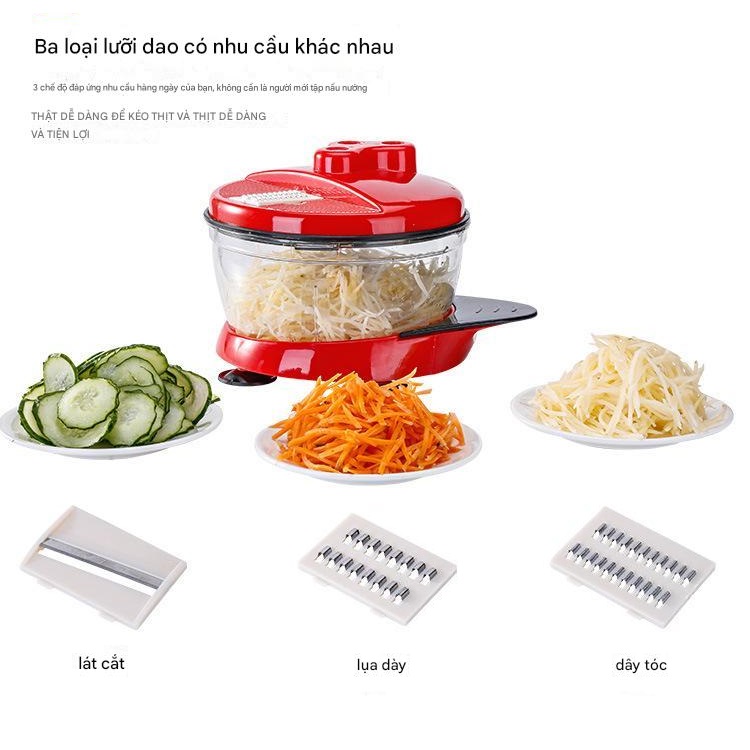Máy cắt thái rau củ, xay thịt bằng tay K1885 đa chức năng cối lớn 2,5L, lưỡi dao inox 5 cánh, 3 tốc độ, thái sợi, thái lát, trộn, máy trộn bột - Hàng nhập khẩu