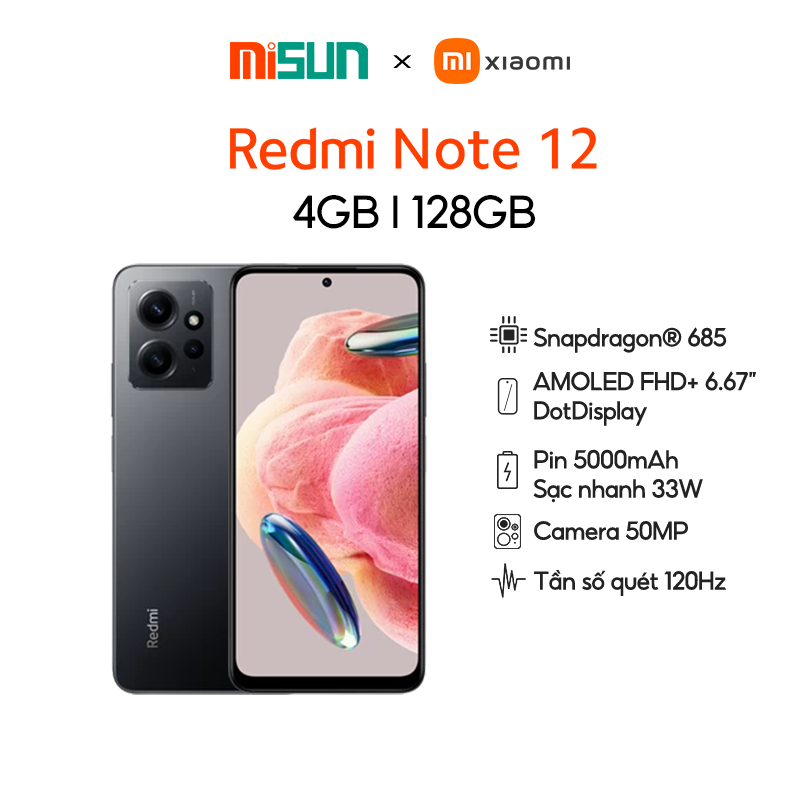 Điện thoại Xiaomi Redmi Note 12 4GB/128GB | AMOLED FHD+ 6.7 120HZ | Snapdragon 685 | 5000mAh + 33W | Hàng Chính Hãng