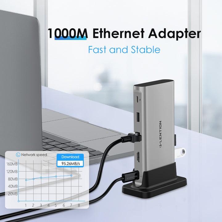 Bộ chuyển đổi USB C 9 trong 1 LENTION D53 Hàng chính hãng - HDMI 4K, GE, Aux, USB 3.0, USB 2.0