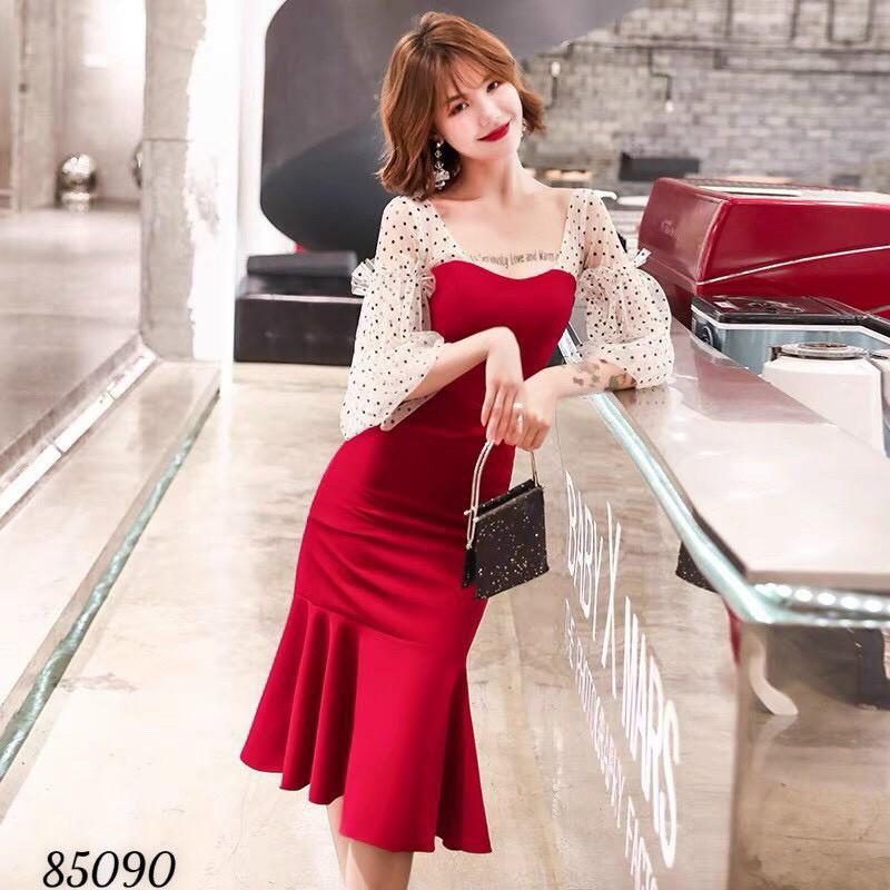ĐẦM UMI ĐUÔI CÁ PHỐI LƯỚI,THIẾT KẾ HỌA TIẾT TRƠN NHƯNG KHÔNG KÉM PHẦN SANG TRỌNG