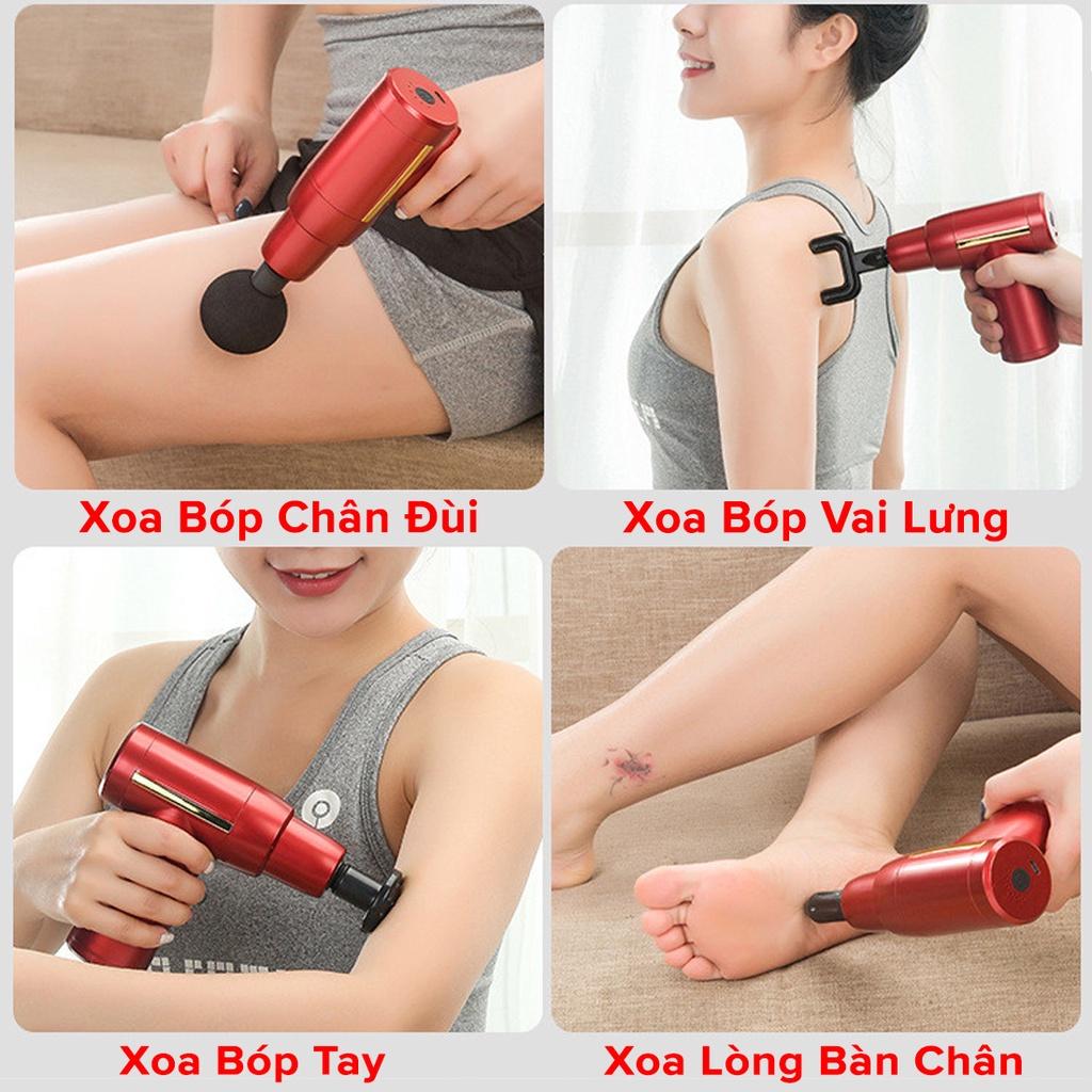 Súng Massage Cầm Tay Mini Máy Mát Xa Trị Liệu Cổ Vai Gáy Toàn Thân 4 Đầu 6 Cấp Độ Chuyên Sâu Đa Năng Chính Hãng miDoctor