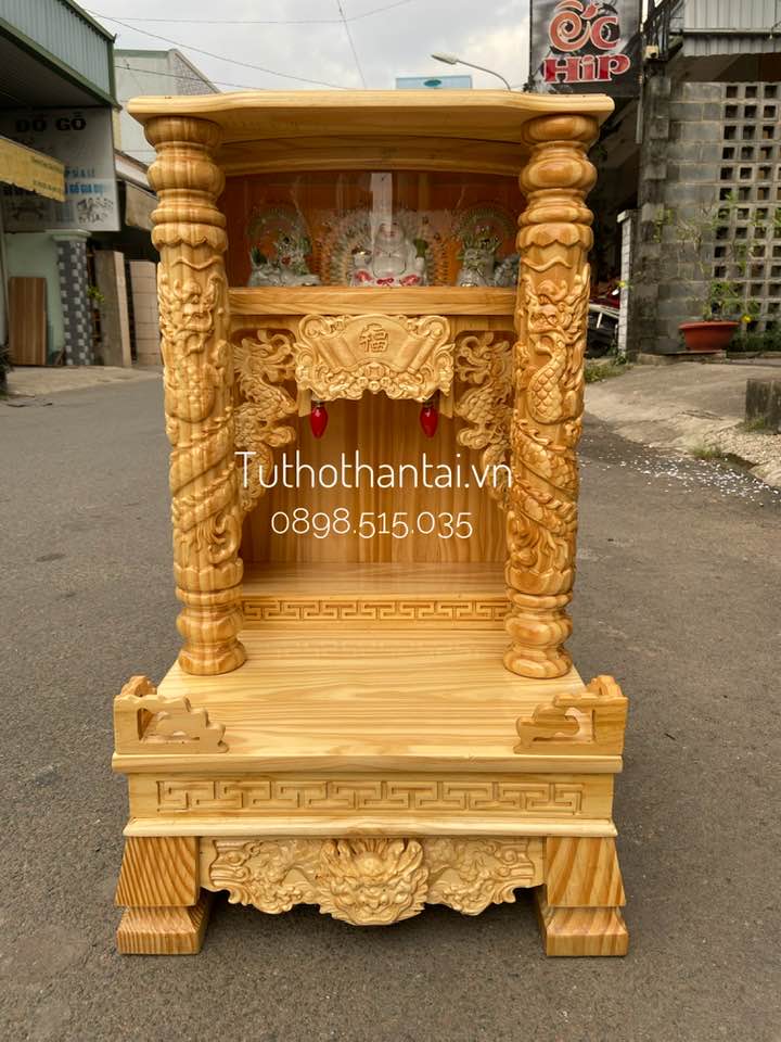 Bàn thờ thần tài gỗ Thông, có hộp đèn 48 x 81cm