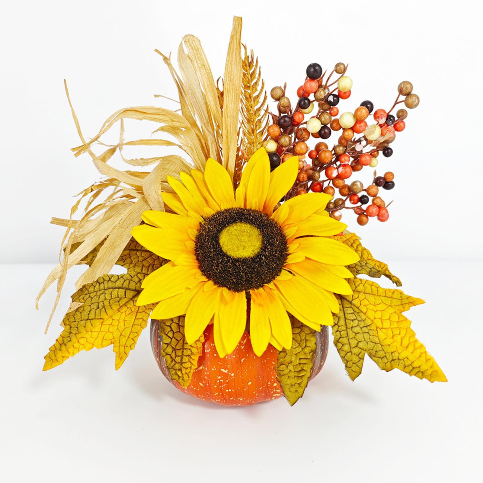 Artificial Pumpkin with Flowers Fall Harvest Festival Decor for Home Kitchen