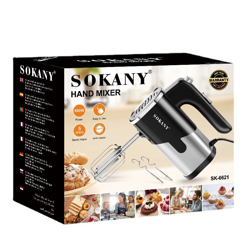 Máy Đánh Trứng Sokany SK-6621 Công Suất 800W, 5 Cấp Độ - Tặng 4 Que Đánh Trứng, Làm Bánh Inox 304 - HÀNG CHÍNH HÃNG - DELIYA