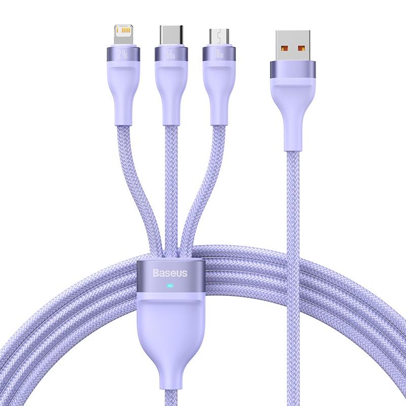 Cáp sạc nhanh 3 đầu Baseus Flash Series Ⅱ One-for-three Fast Charging Data Cable USB to M+L+C 66W (Hàng chính hãng)