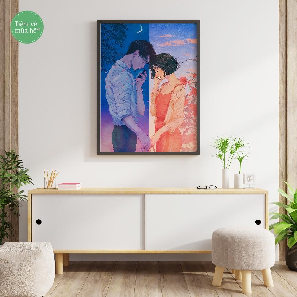 Tranh tô màu theo số Khoảng cách tình yêu đã căng khung 40x50cm