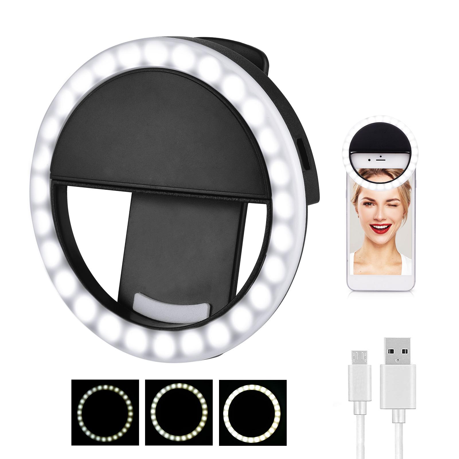 Đèn LED vòng tròn selfie có thể sạc lại gắn điện thoại di động