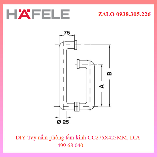 Tay nắm phòng tắm kính CC275X425MM Hafele 499.68.040