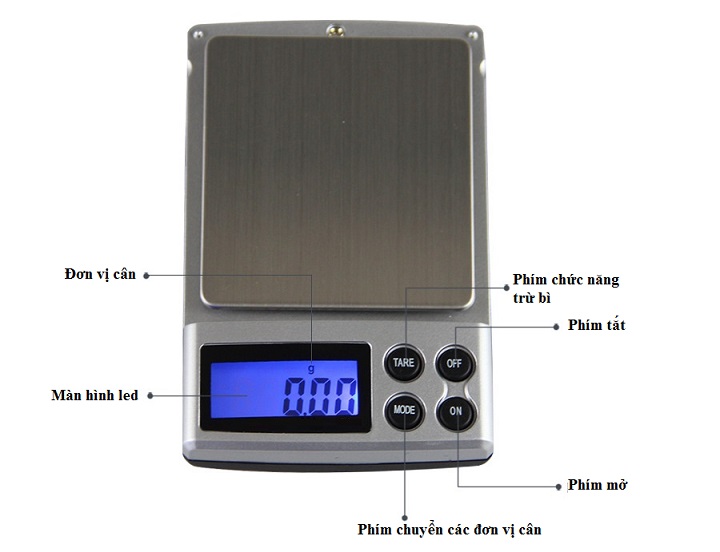 Cân điện tử 1kg/0,1g dùng để cân thực phẩm làm bánh Version1 ( Đơn vị chuyển đổi đa dạng, chức năng trừ bì tiện lợi - Tặng kèm pin )
