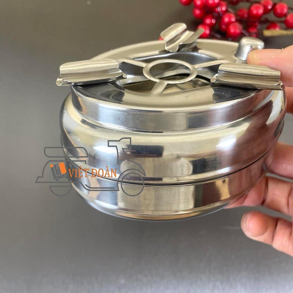 GẠT TÀN INOX 2 NGĂN - Có nút bấm, dày dặn, dễ vệ sinh