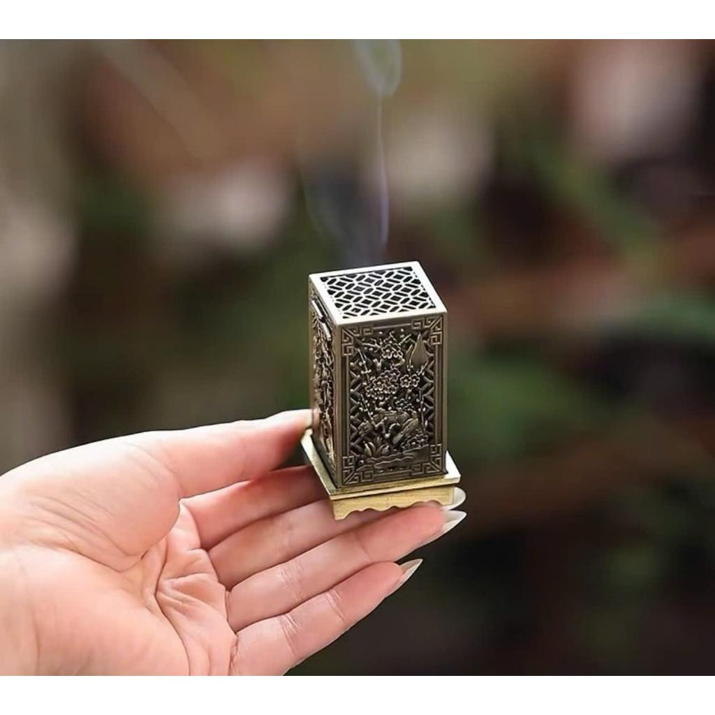 (Giao họa tiết ngẫu nhiên) Lư xông trầm mini chất liệu hợp kim, Lư đốt trầm vân mây, tặng miếng lót chống cháy