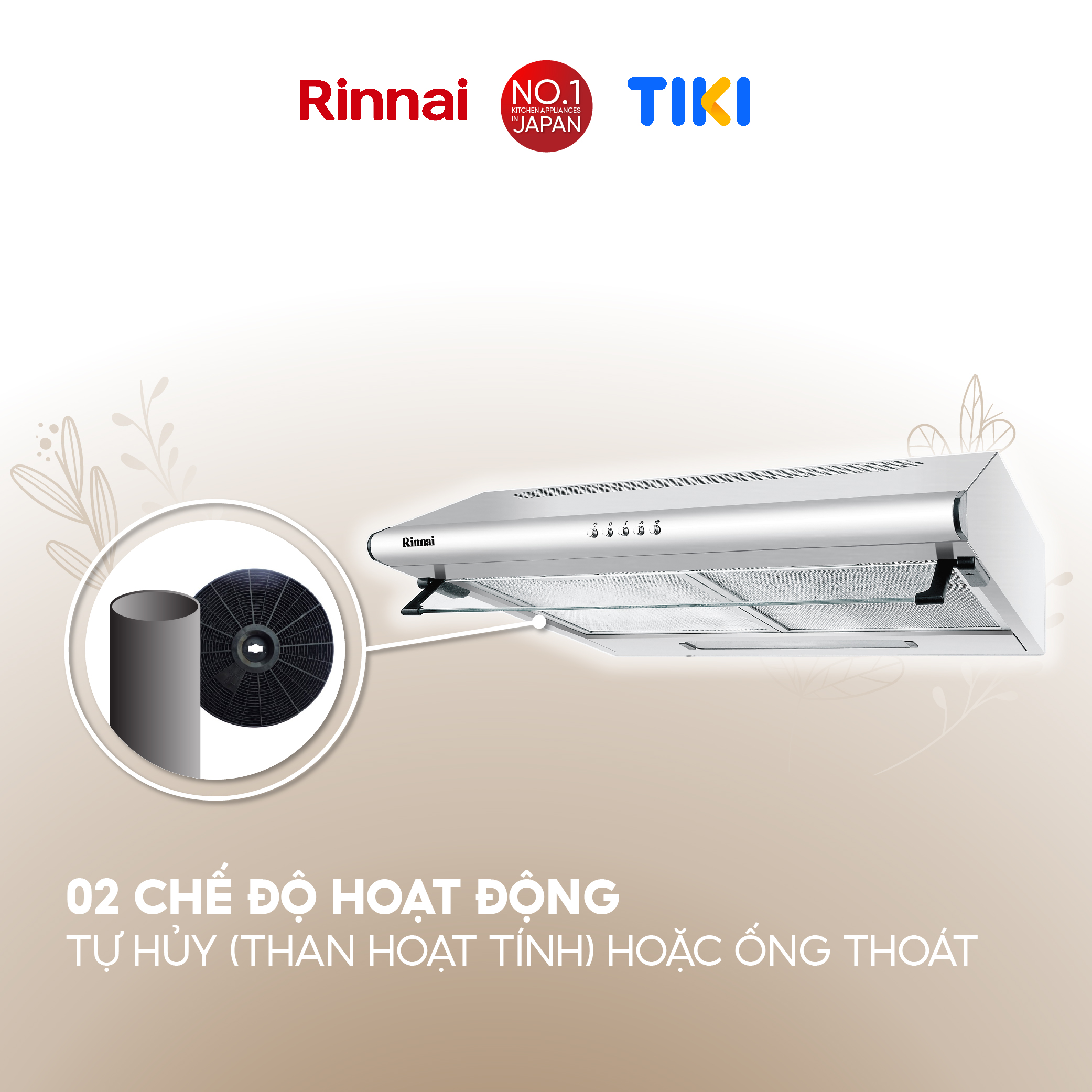 Máy hút mùi 70cm Rinnai RH-S207-GC than hoạt tính và ống thoát