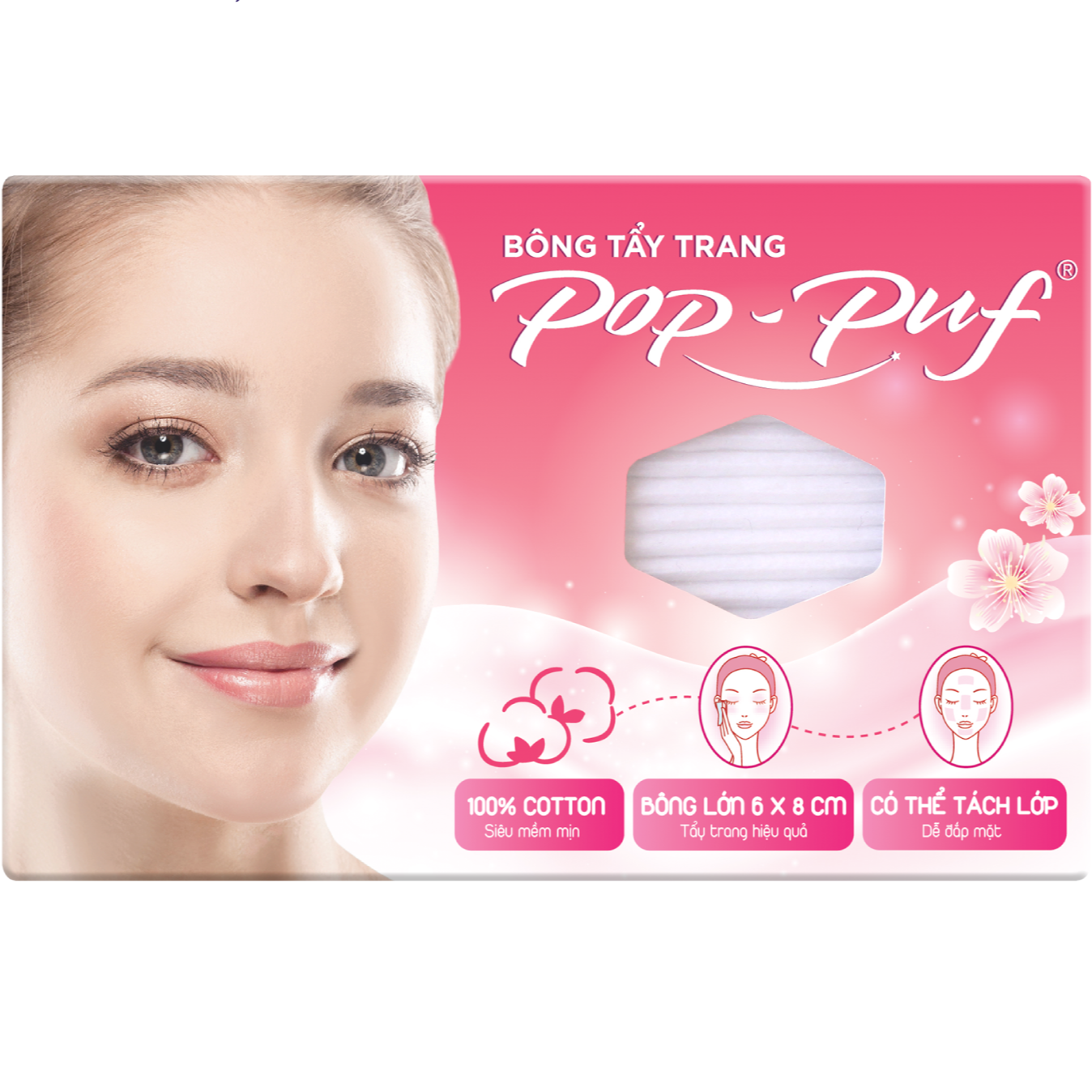 {Set 2} Bông Tẩy Trang Pop-Puf 6*8 cm 50 Miếng  Và Bông Dưỡng Da Puffme Airlaid Tiết Kiệm Nước Hoa Hồng 180 Miếng