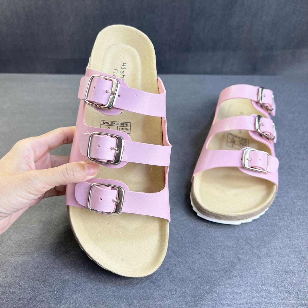 Dép đế trấu birken nam nữ unisex quai ngang 3 khóa da tổng hợp size 35 - 43 chính hãng Hishoo S092