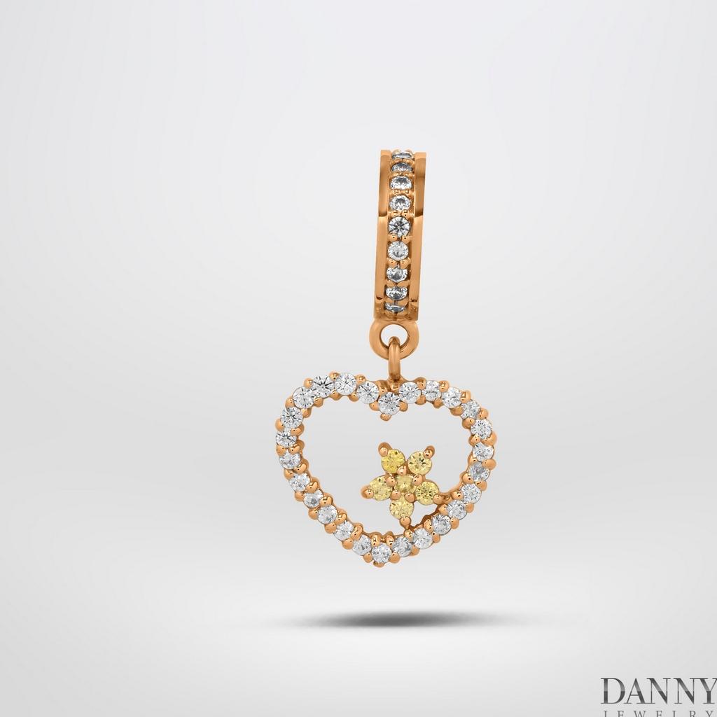 Charm Bạc 925 Danny Jewelry Hình Trái Tim Lồng Ngôi Sao Đính Đá CZ PK002S Xi Rhodium/Vàng hồng