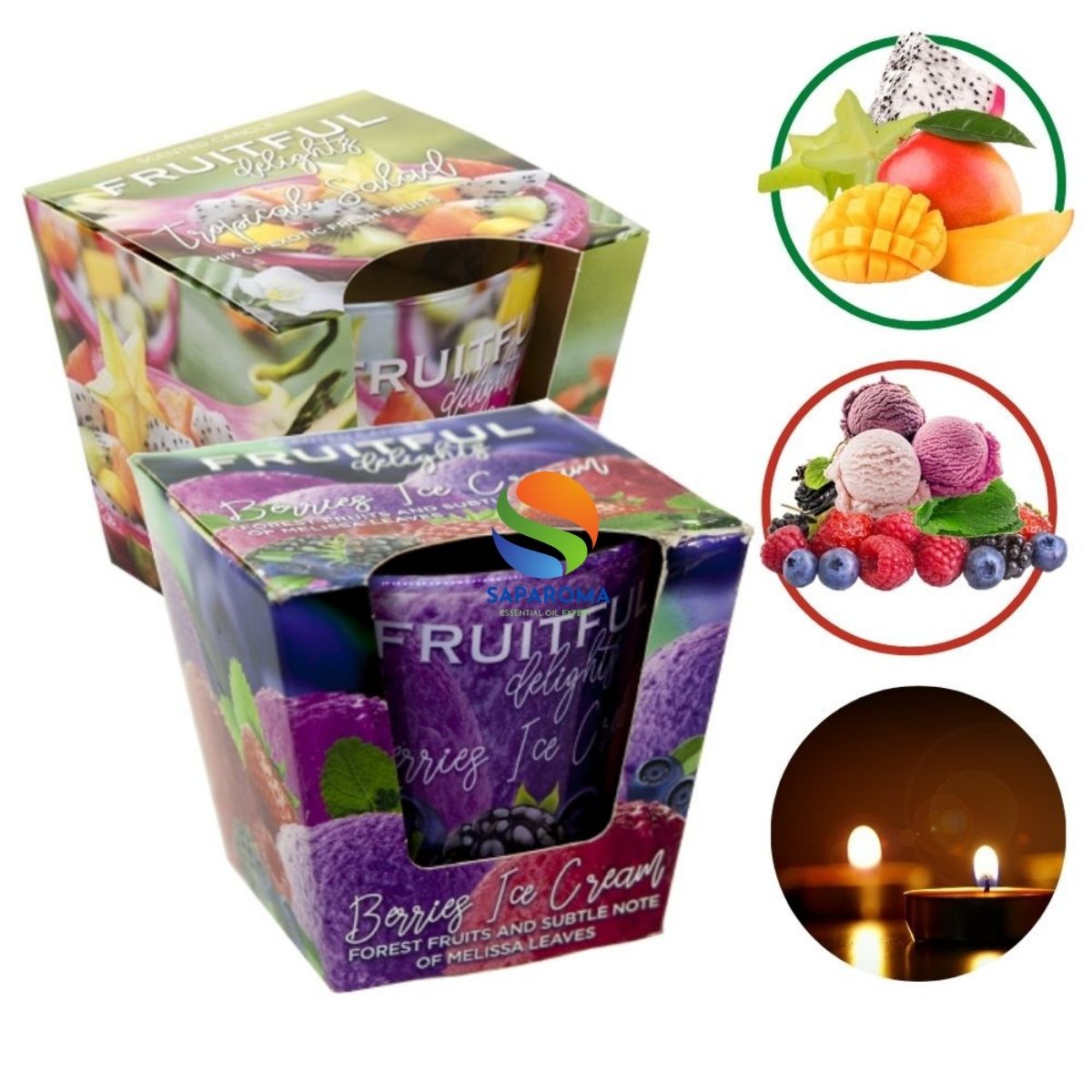 Combo 2 ly nến thơm tinh dầu Bartek Fruitful 115g - hương trái cây, nến trang trí, thơm phòng, thư giãn, Hỗ trợ khử mùi