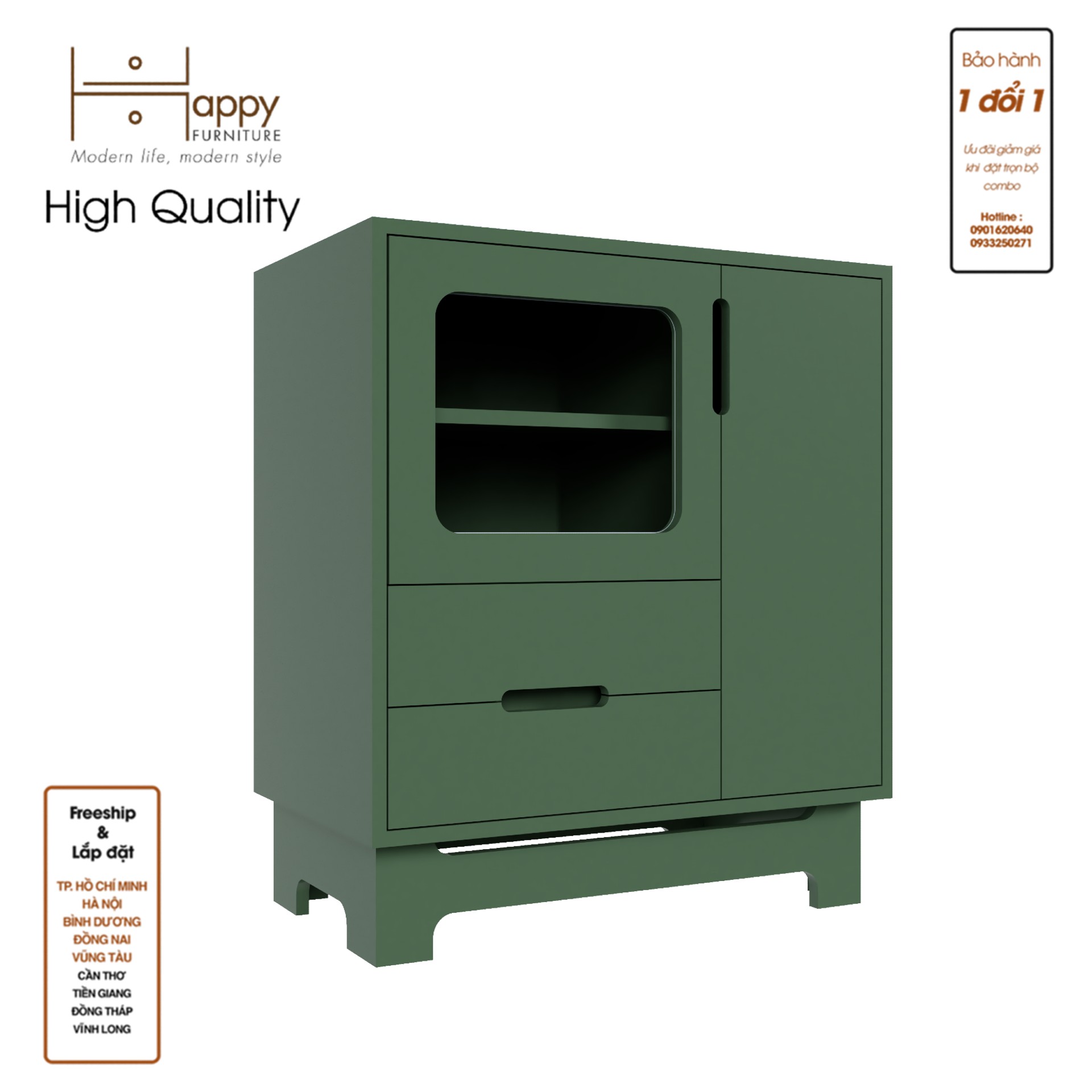 [Happy Home Furniture] MOLLY, Tủ lưu trữ cửa kính 2 cánh mở - 2 ngăn kéo, 72cm x 40cm x 82cm ( DxRxC), TCM_110