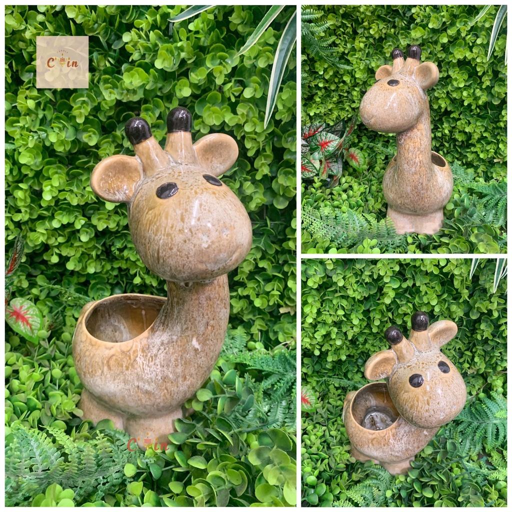 Chậu Hươu Cao Cổ, Lạc Đà, Nai dễ thương - Chậu trồng cây, trồng Sen Đá - Decor, trang trí sân vườn- Gốm Xuất Khẩu