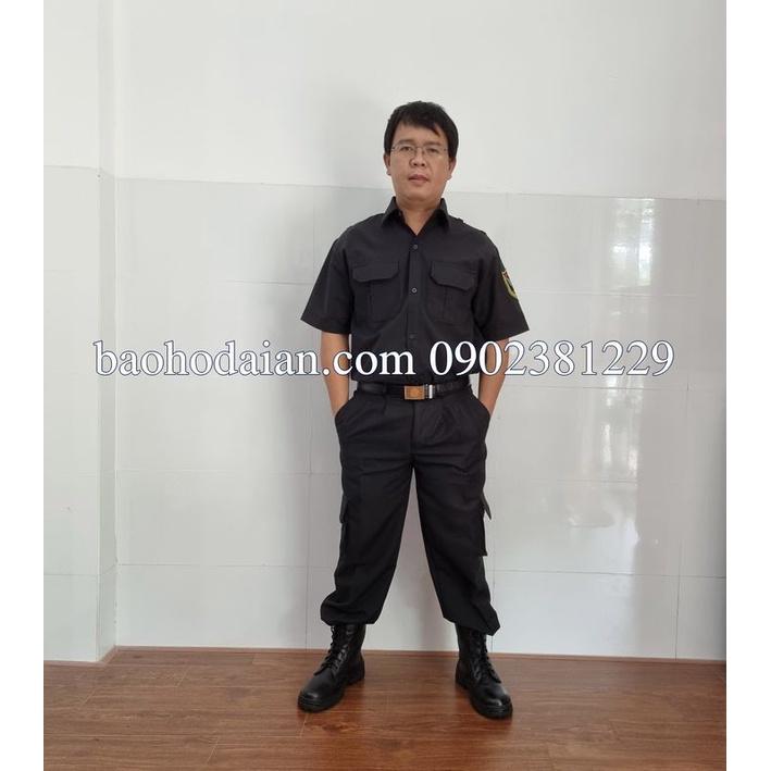 Quần áo vệ sĩ cộc tay vải màu đen có logo vai + ngực