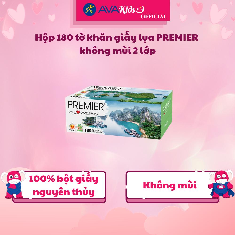 Hộp 180 tờ khăn giấy lụa PREMIER không mùi 2 lớp - Hàng Chính Hãng
