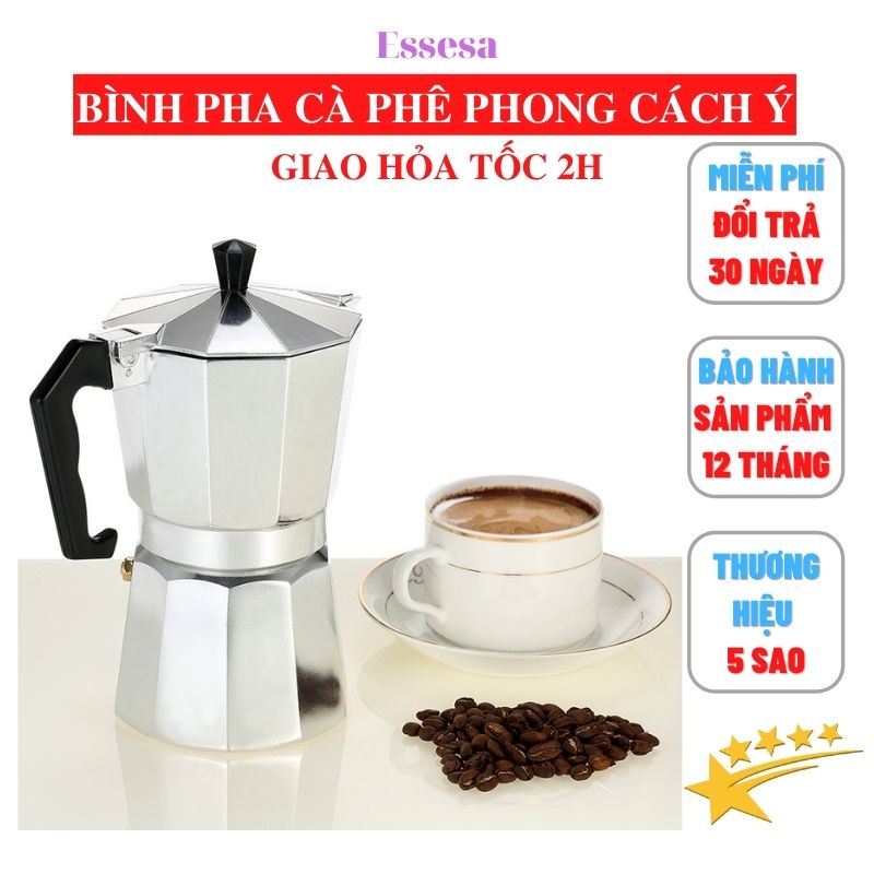 Ấm pha cà phê phong cách Italia, bình pha cà phê chất liệu nhôm cao cấp - Hàng Chính Hãng