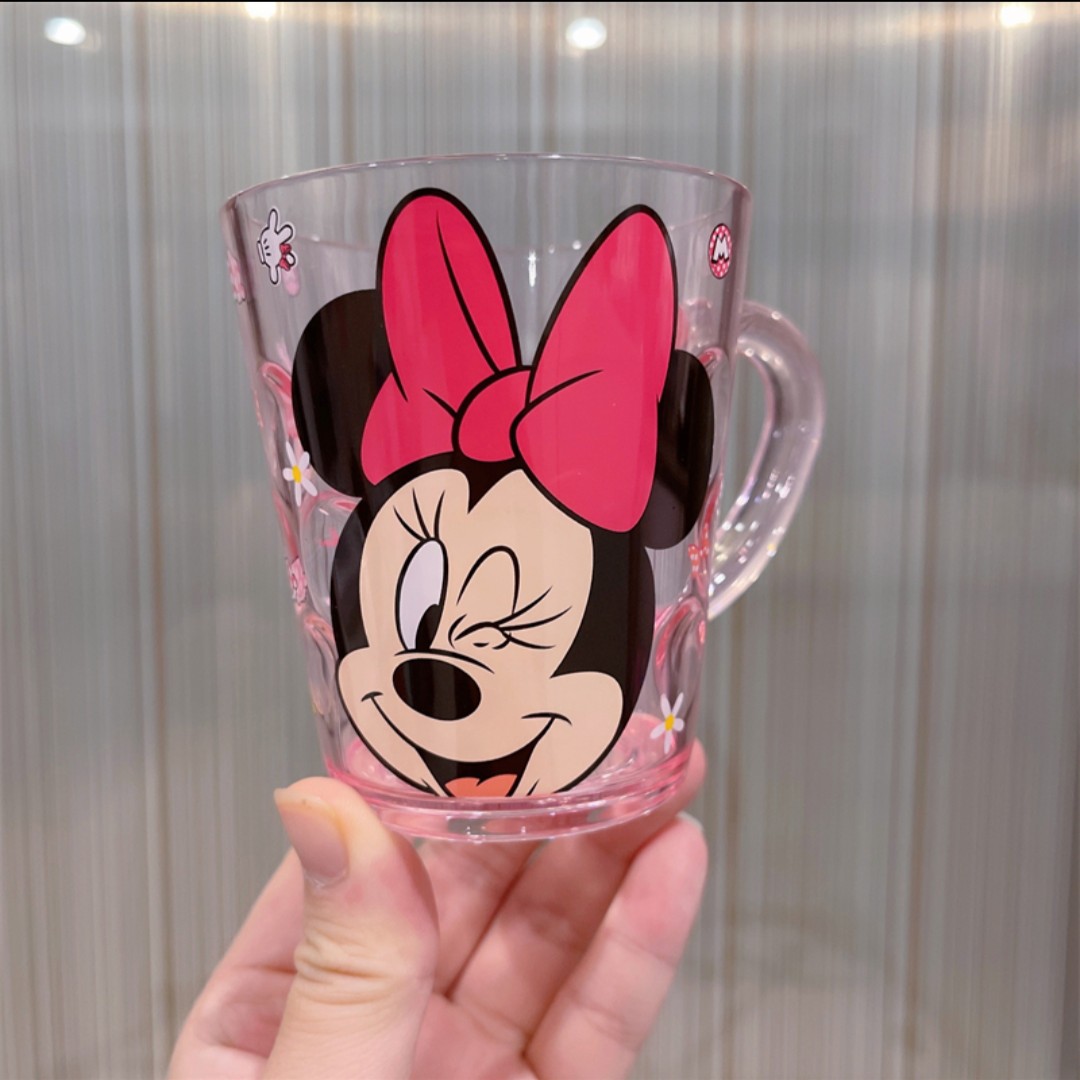 Ly nhựa pha lê trong suốt Disney có quai cầm tay hình chuột Minnie Mouse cho trẻ em