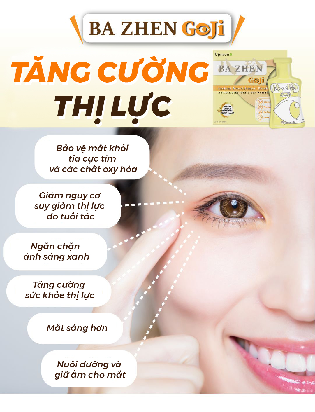 Nước uống thảo mộc giảm đau bụng kinh hiệu quả, chiết xuất quả kỷ tử giúp tăng cường thị lực bổ khí huyết, giảm khó chịu kỳ dâu rụng, Ba Zhen Ujuwon Goji