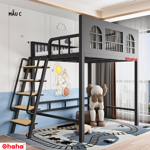 [Kèm Ảnh Thực Tế - Miễn phí vận chuyển &amp; Lắp đặt] GIƯỜNG TẦNG THÔNG MINH KHUNG SẮT OHAHA - GTS002