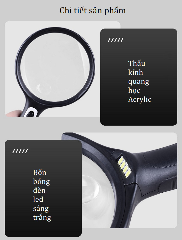 Kính lúp cầm tay 145mm 5X-10X có đèn hỗ trợ đọc sách, báo, sửa chữa linh kiện đa năng
