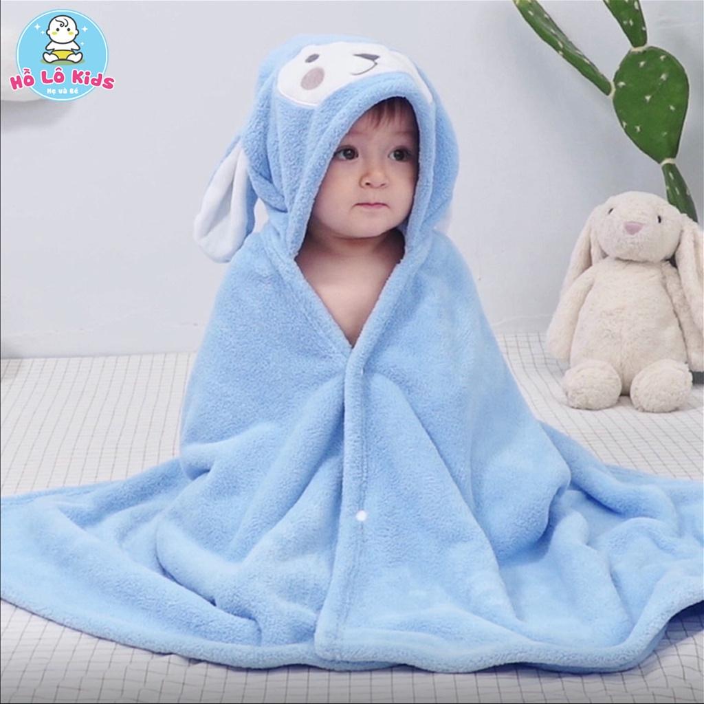Áo choàng tắm khăn tắm cho bé cotton có mũ lông cừu dày dặn thấm hút tốt Hồ Lô Kids