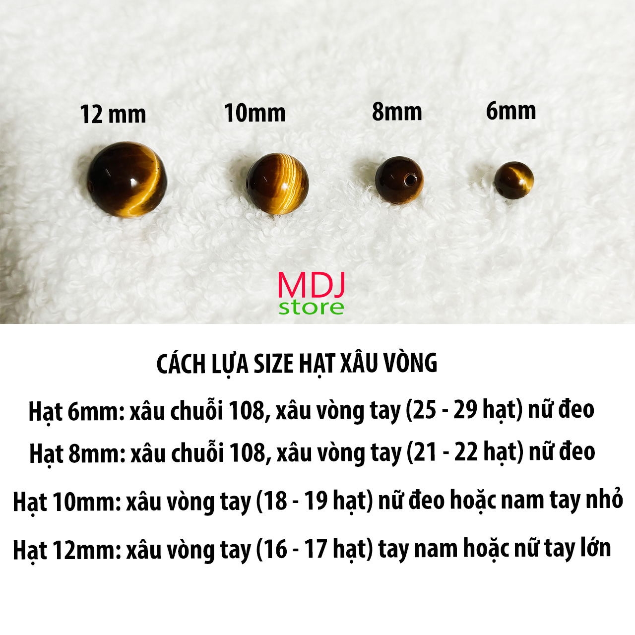 Hạt Lẻ Đá Mắt Hổ Nâu Vàng MDJ Cỡ hạt 6 8 10 12 mm Phụ kiện Xâu Vòng Tay Phong Thủy Mệnh Thổ Mệnh Kim, Trang Sức Tự Thiết Kế