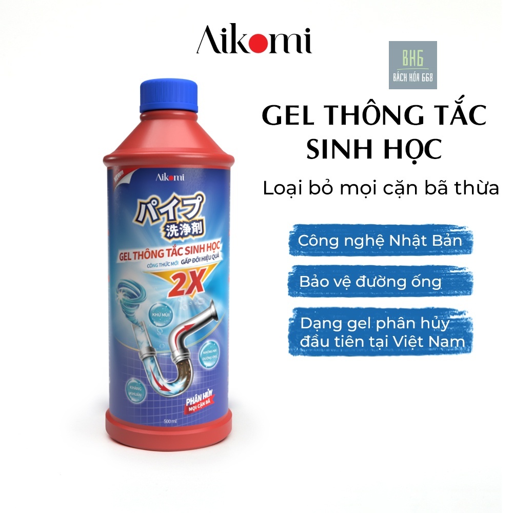 Gel thông tắc sinh học AIKOMI vệ sinh cống, làm sạch đường ống, chậu rửa bát, nhà vệ sinh